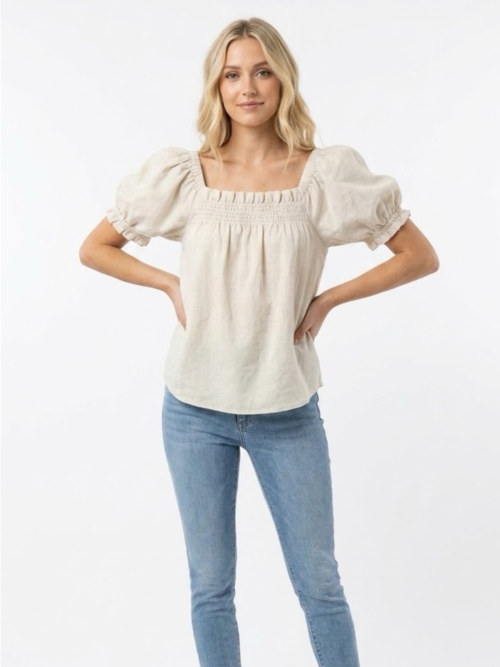 JODIFL oatmeal natural color boho top poof sleeves size medium new with tags